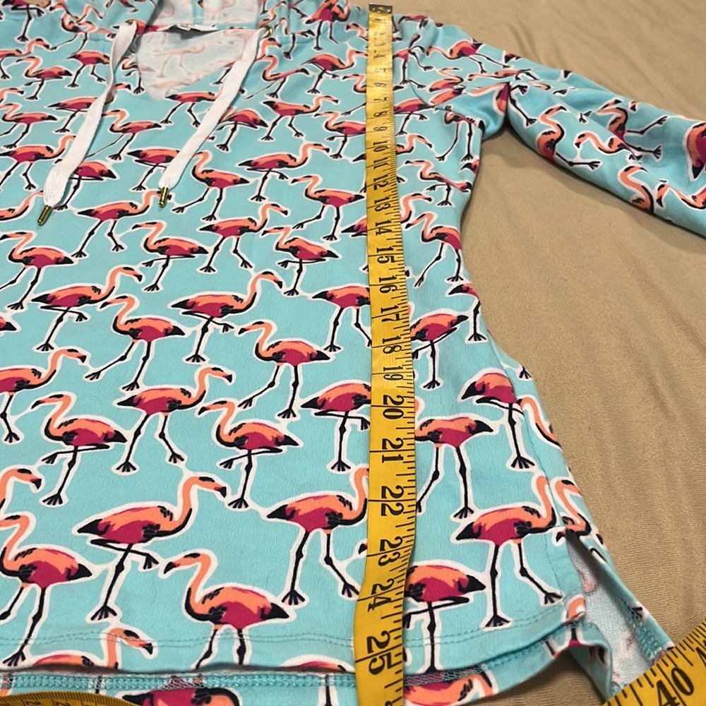 Crown & Ivy turquoise flamingo hooded pullover top size M - Picture 6 of 6